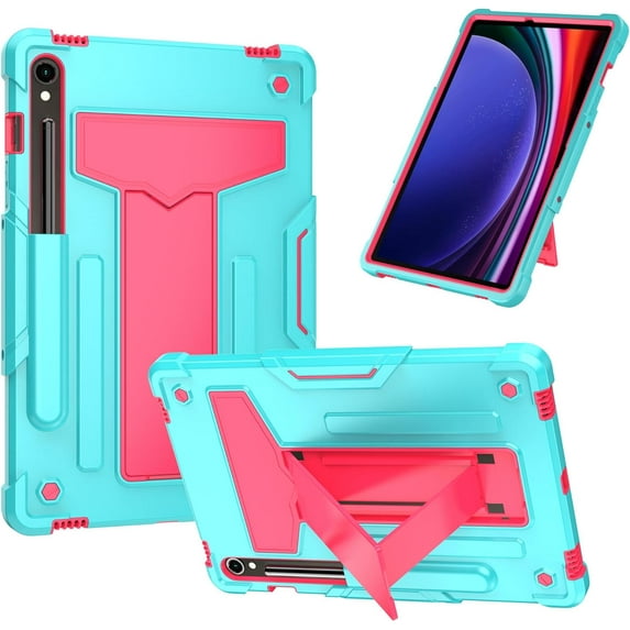 zukof Case for Samsung Galaxy Tab S9 FE 10.9" / Galaxy Tab S9 11" 2023 Model - Dual Layer Hybrid Rugged Shockproof Protective Cover Case with Kickstand (Teal/Pink)
