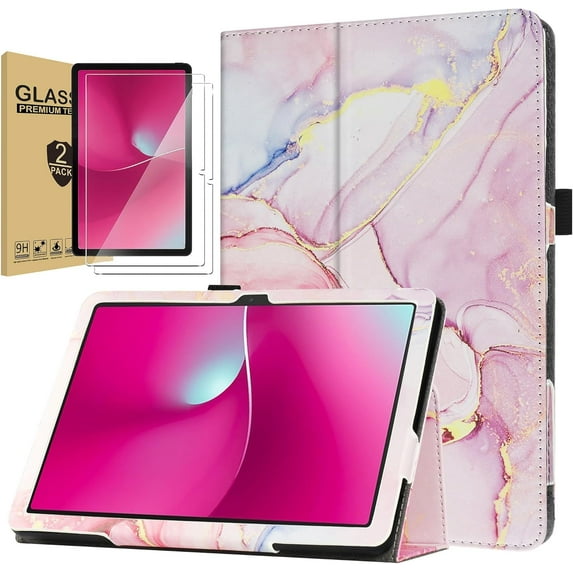 zukof Folio Stand Case for T-Mobile REVVL Tab 2 10.1 Inch Tablet 2025 - Lightweight Folding Slim PU Leather Protective Cover (Marble Pink)