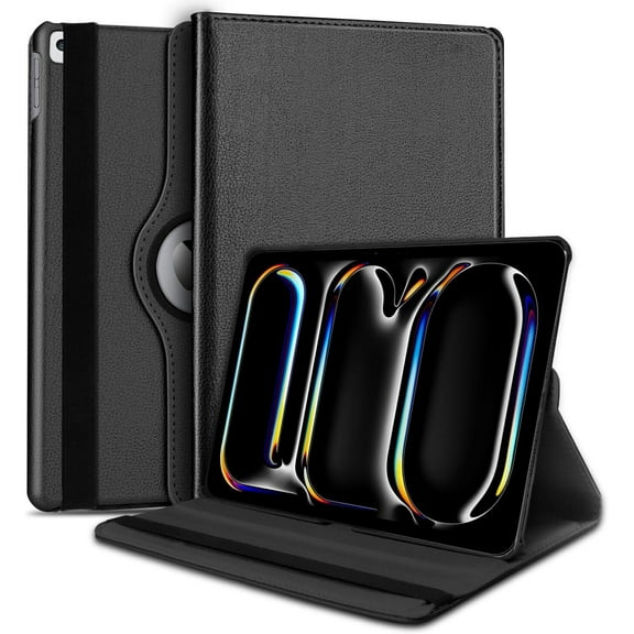 zukof Rotating Case for iPad Air 11 inch, 2025/2024 - PU Leather Multi-Angle Viewing Rotating Stand Folding Folio Cover Case (Black)