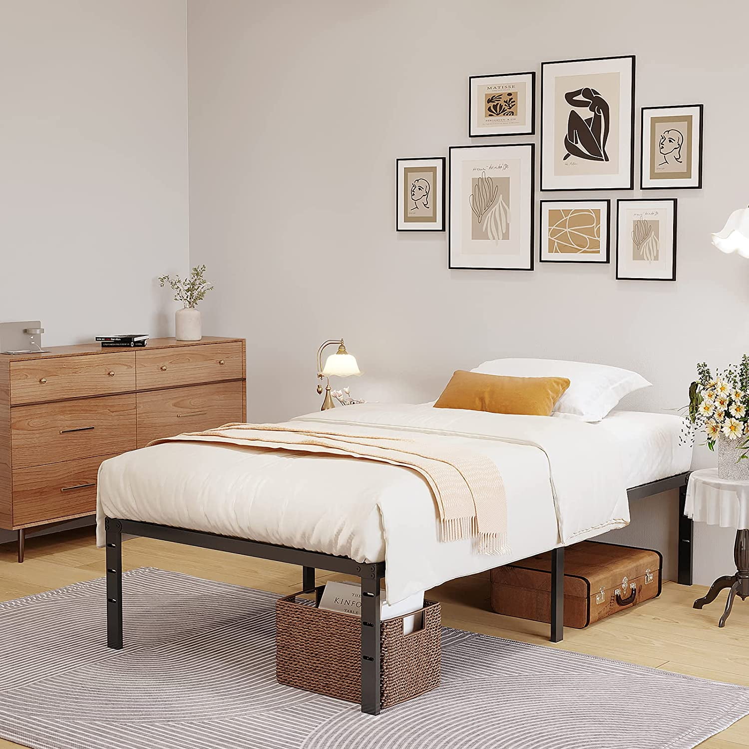 zunatu 14Inch Metal Bed Frame Platform Heavy Duty Sturdy Foundation