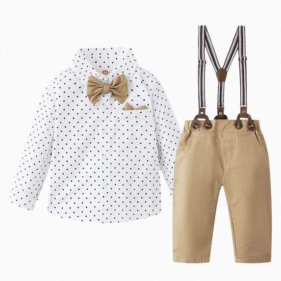zuwimk Baby Boy Suit Toddler Formal Outfit Kids 3 Piece Vest Gentleman Clothes Long Sleeve Shirt and Pants Set(3-4 Years,Khaki)