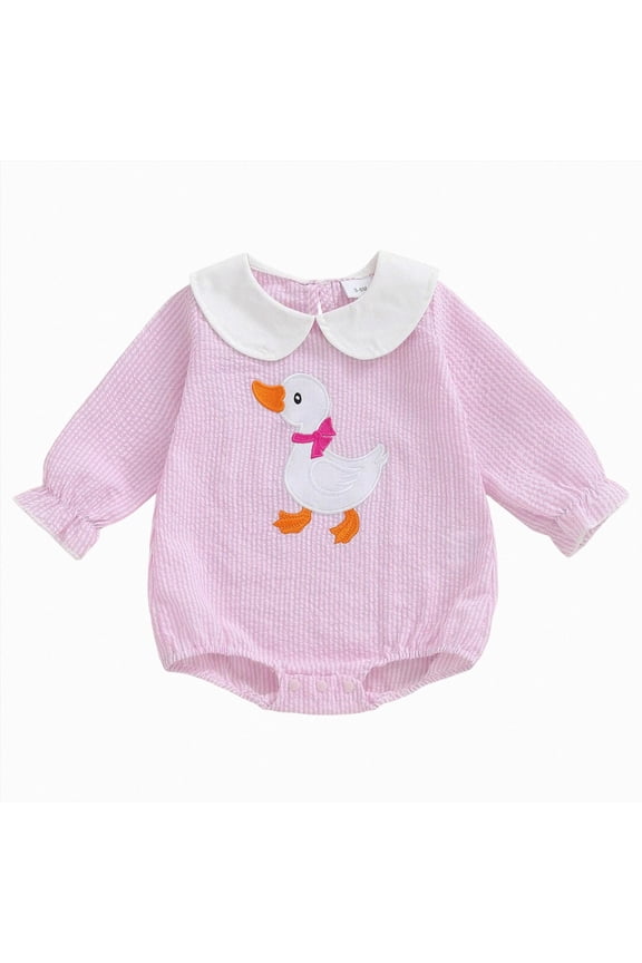 Baby Girl Boy Crewneck Sweatshirt Bubble Romper Long Sleeve Shirt Onesie Outfit Fall Clothes(3-6 Months,Pink)