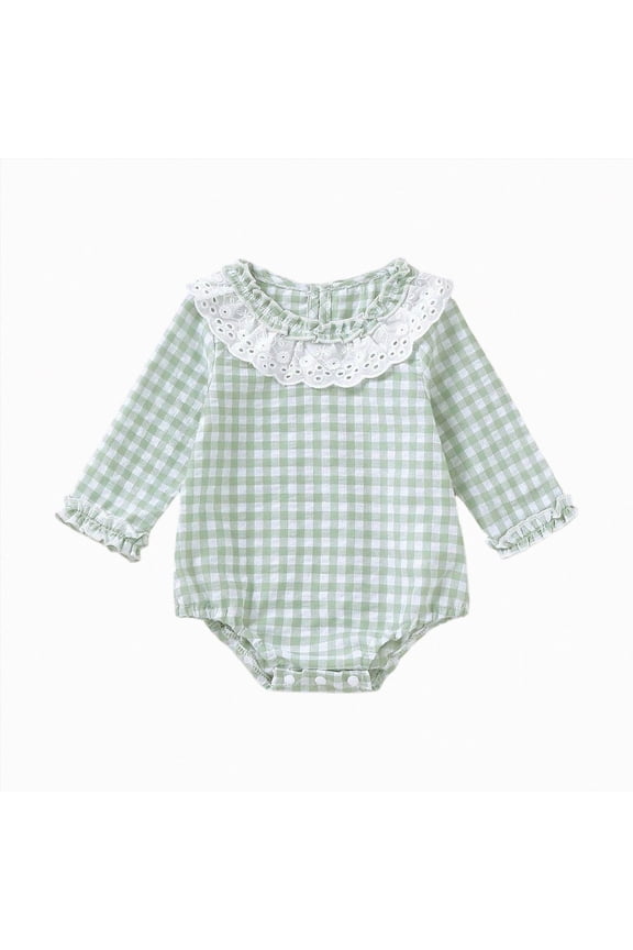 Baby Girl Plaid Romper My First Halloween/Thanksgiving/Christmas Outfit Infant Bubble Bodysuit Fall Winter Clothes(0-3 Months,Light Green)