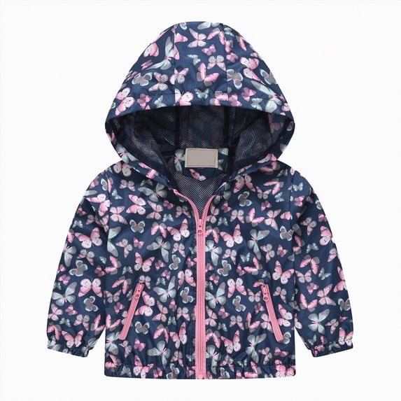 zuwimk Baby Windbreaker Jacket Toddler Kids Boys Girls Windproof Jacket Trendy Cute Cartoon Flowers Car Pattern Hooded Coat Rain Coat(4-5 Years,Blue)