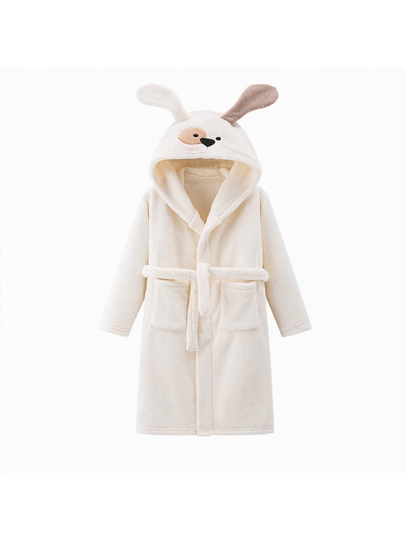 Bath Robe for Boys, Teens Hooded Fleece Robe Cozy Loungewear Soft Nightwear Creeper Gamer Gifts for Kids(White,5-8 Years)