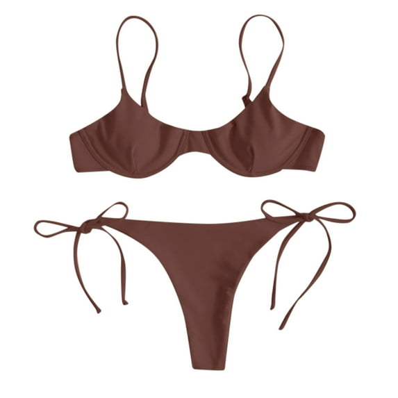zuwimk Bikini Sets for Women,Womens 2 Piece Swimsuits Triangle Halter Thong Bikini Set Butterfly Bathing Suits Coffee,S