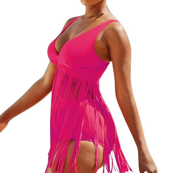 zuwimk Bikinis For Women,Women's Solid Scoop Neck Push up Padded Brazilian Thong Bikini Swimsuit Bathing Suit Hot Pink,XXL