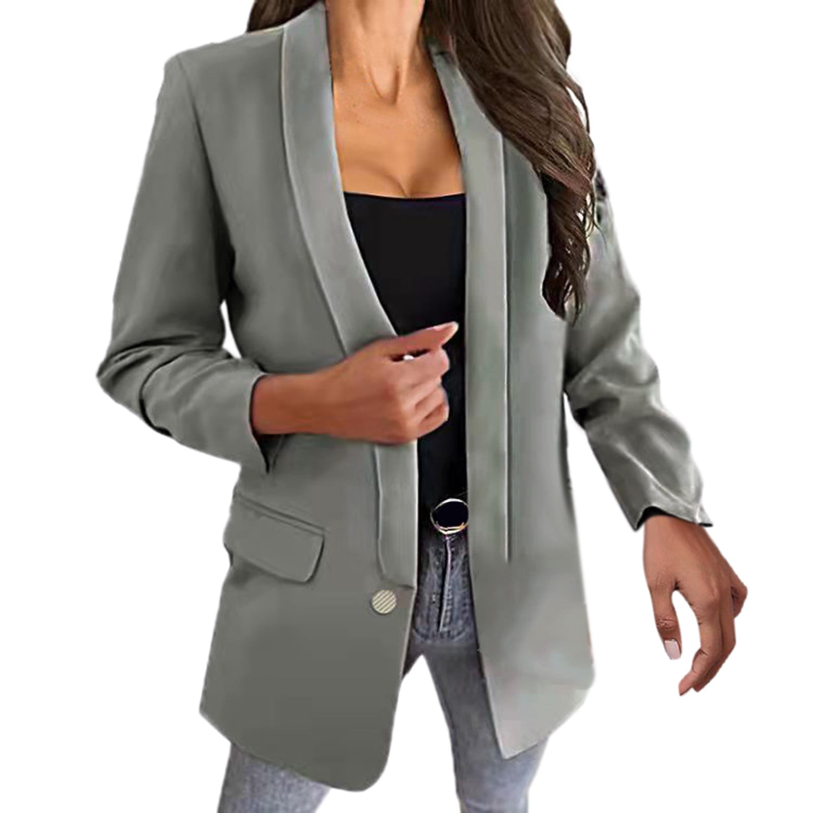zuwimk Blazer Jackets For Women Women s Classic Draped Open Front Lightweight Blazer with Plus Size Gray 3XL Walmart