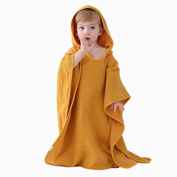 zuwimk Boys Girls Terry Bathrobe,Cotton Towel Robe ,Hooded Toddler Soft Fuzzy Robe For Kids(Yellow,One Size)