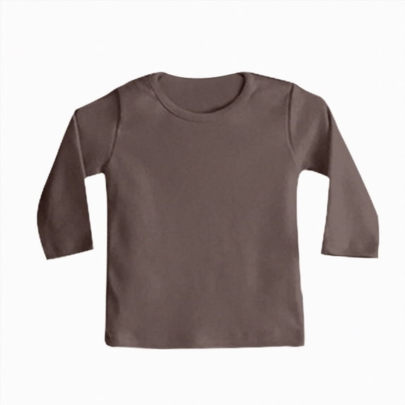 zuwimk Boys Long Sleeve Shirts Cotton Solid Crew Neck Basic Shirts(18-24 Months,Brown)