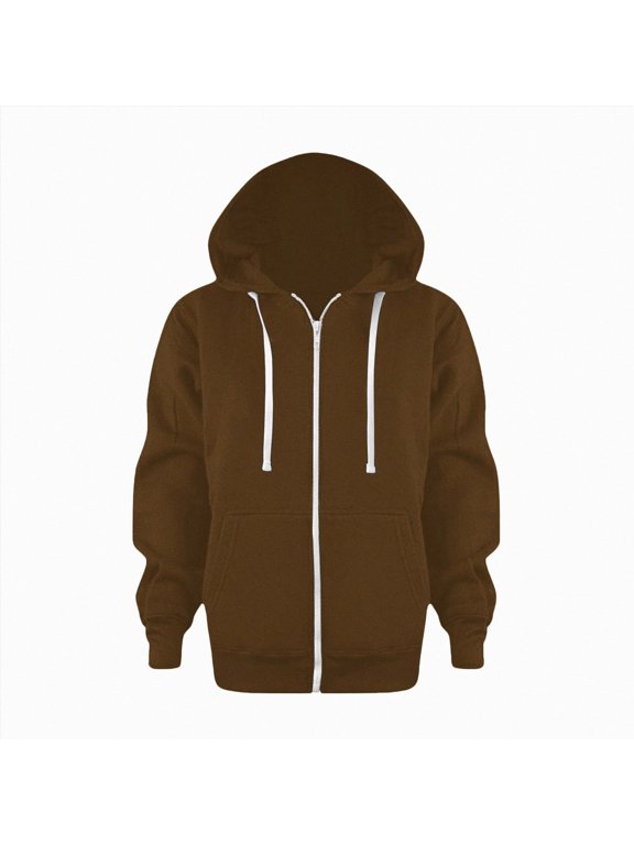 Boys' Zip Up Hoodie Sweatshirt, Signature Logo Design, Kangaroo Pockets, Made With Lightweight Fleece(9-10 Years,Brown)