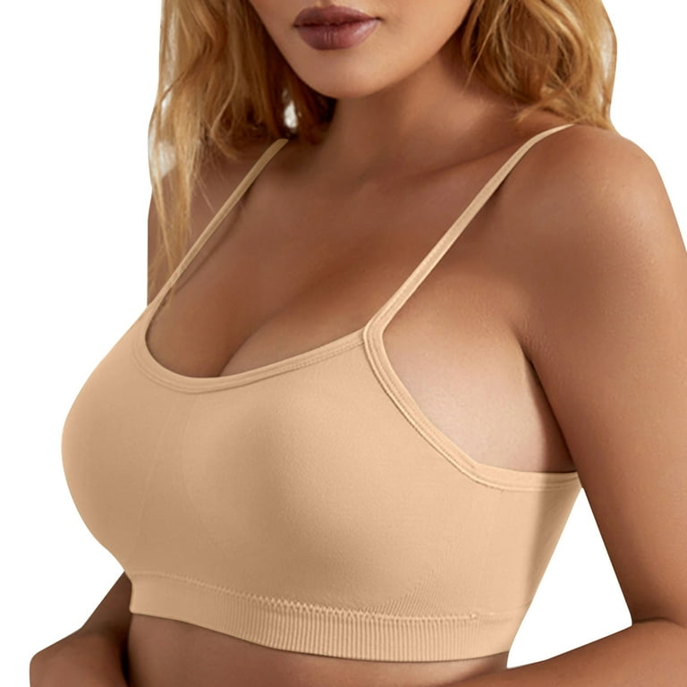 zuwimk Bras For Women Full Coverage,Women's Shirred Front Sport Bra With  Removable Pads Beige,M