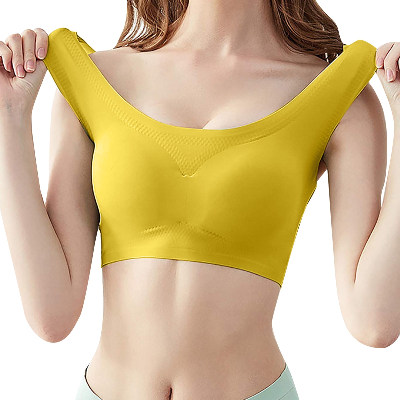zuwimk Bras For Women Plus Size,Women's Strappy Printed Light Support  Sports Bra Yellow,XXL