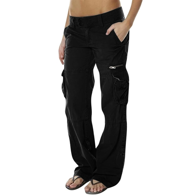 zuwimk Cargo Pants Women,Women's Ease Comfort Fit Barely Bootcut Stretch  Pants Black,S