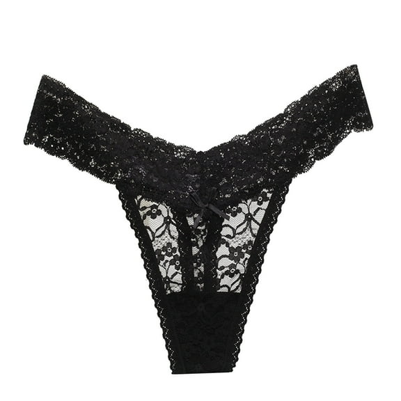 zuwimk G String Thongs For Women,Womens Thong Cotton Lace T Back Panties Underwear Black,L