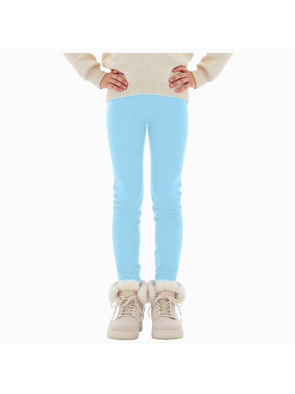Girls Athletic Leggings Kids Yoga Pants with Pockets High Waist Leggings Yoga Dance Workout Running(Light Blue,11-12 Years)