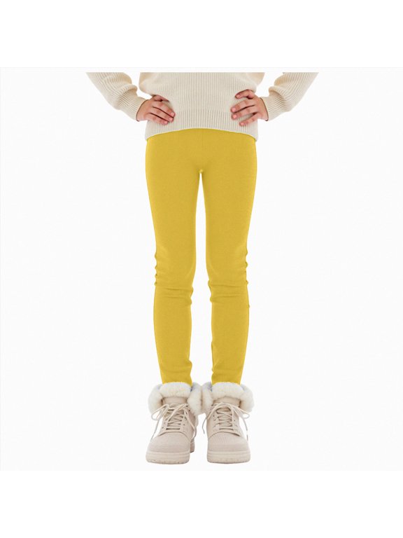 Girls Athletic Leggings Kids Yoga Pants with Pockets High Waist Leggings Yoga Dance Workout Running(Yellow,7-8 Years)