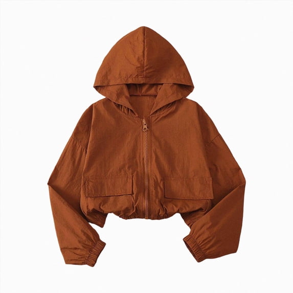 zuwimk Girls Athletic Zip-Up Jacket Long Sleeve Lightweight Riding Jacket with Pockets(10-11 Years,Coffee)