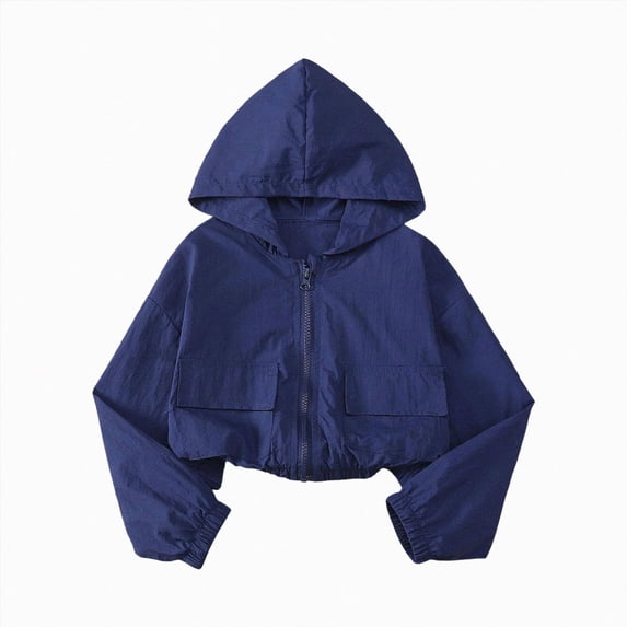 zuwimk Girls Athletic Zip-Up Jacket Long Sleeve Lightweight Riding Jacket with Pockets(12-14 Years,Navy)