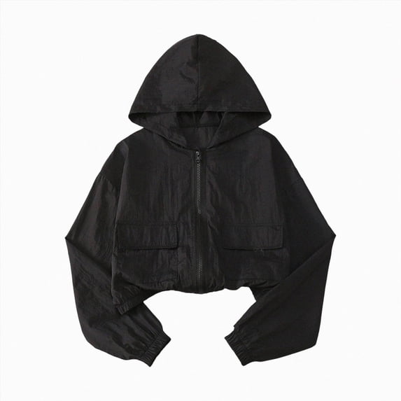 zuwimk Girls Athletic Zip-Up Jacket Long Sleeve Lightweight Riding Jacket with Pockets(8-9 Years,Black)