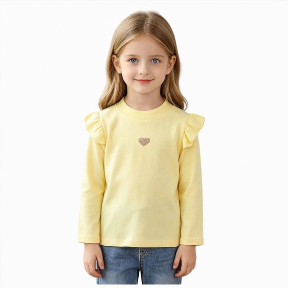 zuwimk Girls Cotton Long Sleeve Shirts Kids T Shirts Lightweight Breathable Casual Classic Tee Top for Children (3-4 Years,Yellow)