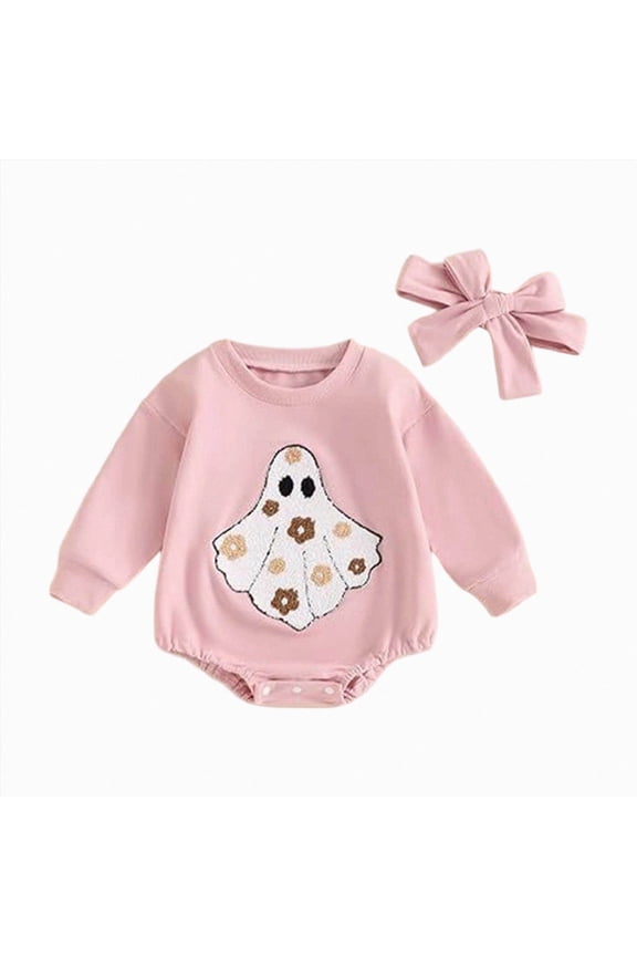 Halloween Baby Girl Outfit My First Halloween Pumpkin Patch Romper Shirt Onesie Cute Fall Clothes(0-3 Months,Pink)