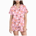 thumbnail image 1 of zuwimk Halloween Short Sleeve Pajamas Set For Kids Girls Bat Print Collared Tops And Shorts Pjs Set Loose Fit Casual Kids Halloween 2 Pces(Watermelon Red,10-11 Years), 1 of 6