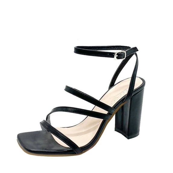 zuwimk High Sandals For Women,Women's High Heel Sandal Strappy Open Toe Ankle Strap Dress Shoes Black