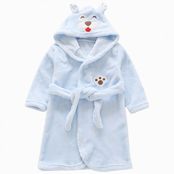 zuwimk Hooded Herringbone Boy's Fleece Soft Spa Kimono Long Robe, Kids Comfy Sleepwear Bathrobe(Blue,5-6 Years)
