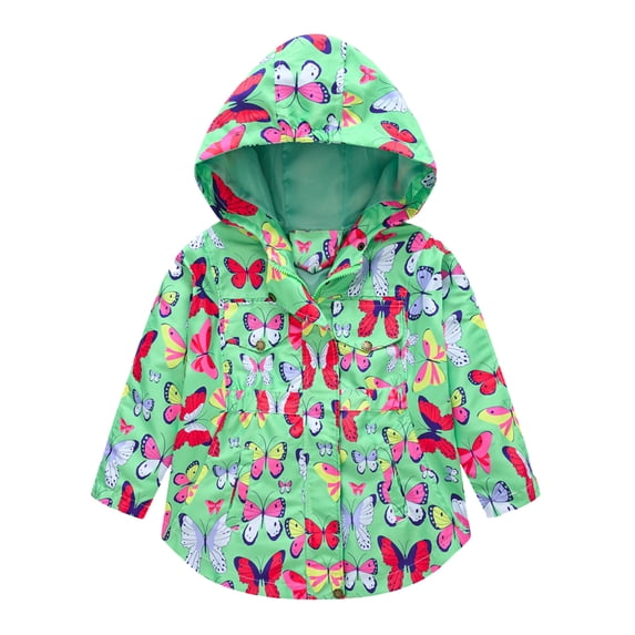 zuwimk Jacket For Toddler Girls,Girls Outdoor Floral Lined Light Windproof Jacket with Hood Green