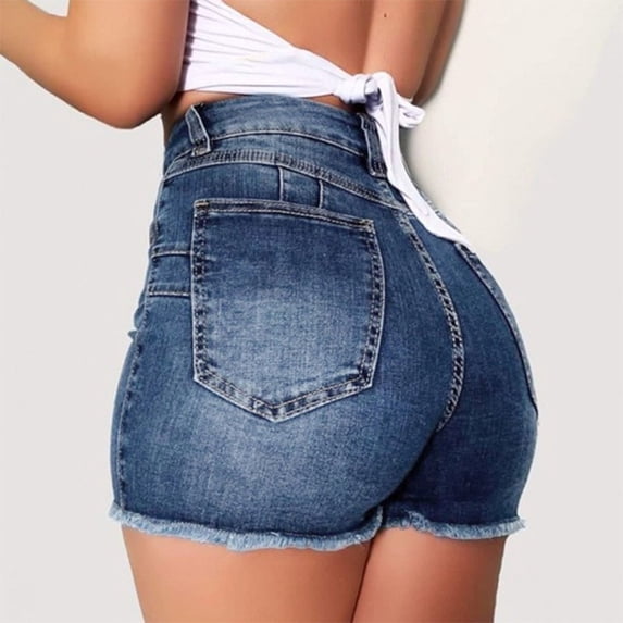 zuwimk Jean Shorts Womens,Women's Casual Mid Rise Denim Shorts Stretch Ripped Raw Hem Jean Shorts Blue,S