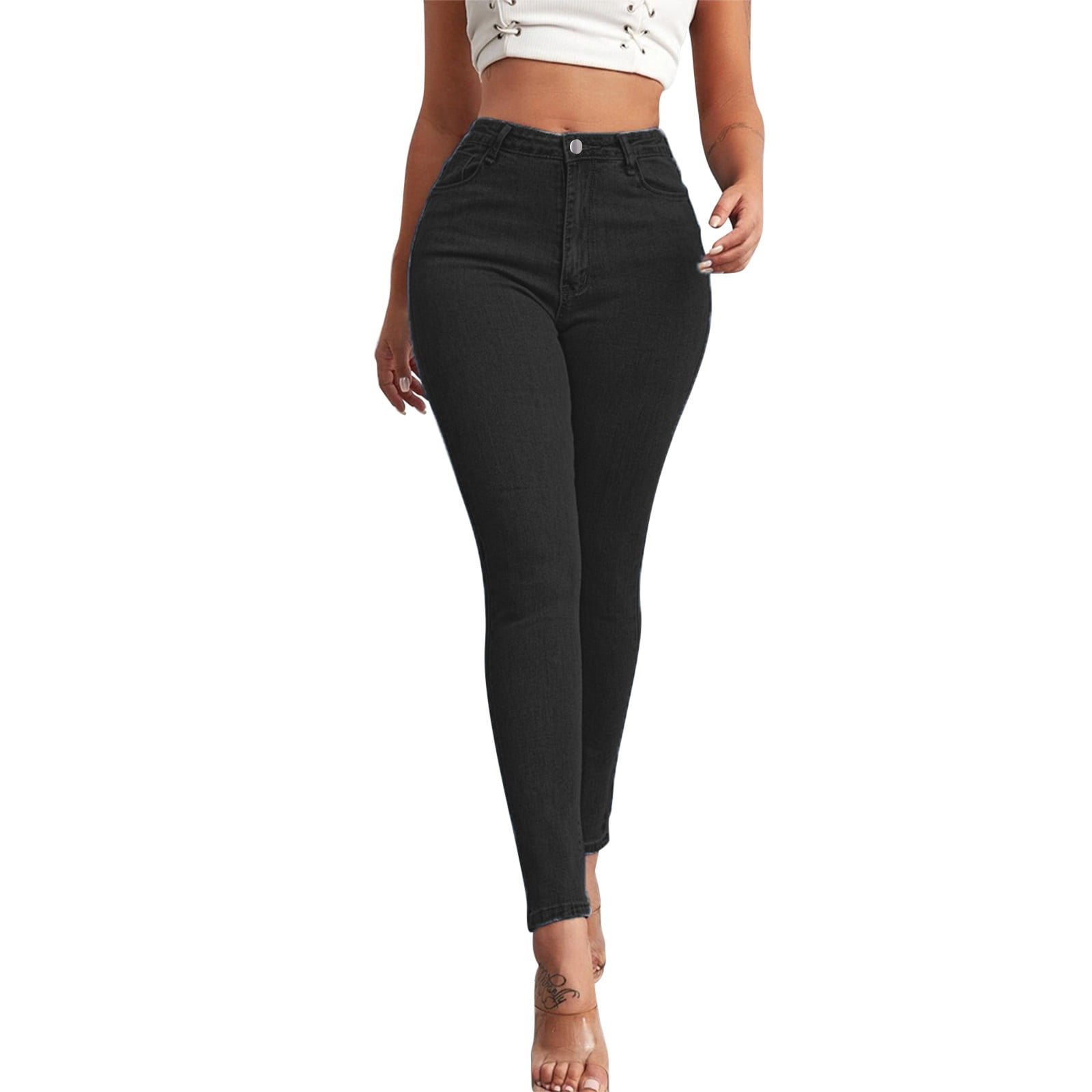 zuwimk Jeans For Women Women Button Fly High Rise Distressed Ripped Skinny Denim Jeans Black XXL