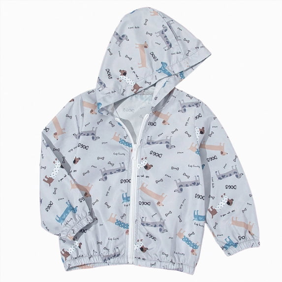 zuwimk Kids Boys Girls Windbreaker Jacket Toddler Baby Spring Cute Cartoon Coats Rain Jackets Hooded Zip Light Outerwear Coat(5-6 Years,Light Gray)