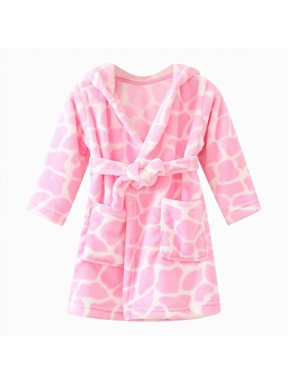 Kids Hooded Bathrobe Girls Soft Plush Hooded Flannel Pajamas Sleepwear Boys Spa Robe(Pink,2-3 Years)