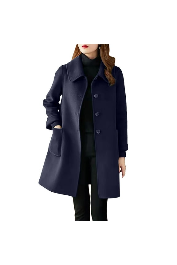 Long Coats For Women,Women's Double Long Plaid Wool Blend Pea Coat Outerwear Navy,L