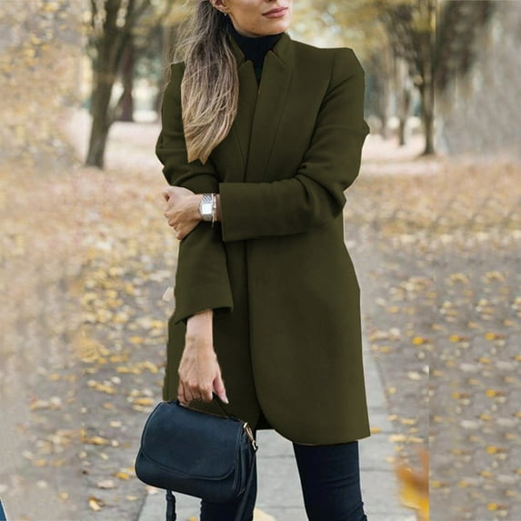 zuwimk Long Coats For Women,Women's Double Long Plaid Wool Blend Pea Coat Outerwear Women's Coat Casual Design Stand Collar Solid Color Coat Overcoat Button Pocket Winter Coat Jacket
