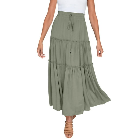 zuwimk Long Skirts For Women,Women's Cotton A Line Pleated Maxi Skirt Long Boho Gypsy Dance Skirts Army Green,XL