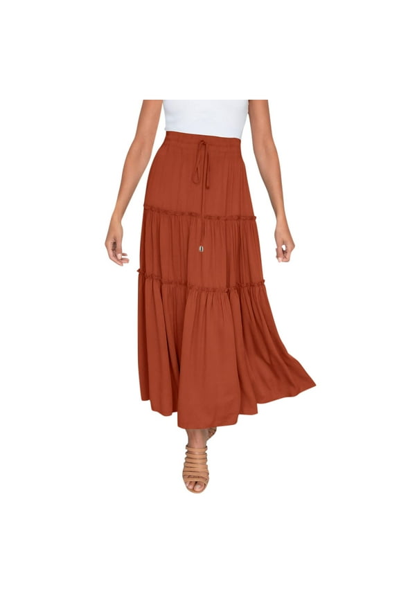 Long Skirts For Women,Women's Cotton A Line Pleated Maxi Skirt Long Boho Gypsy Dance Skirts Orange,S