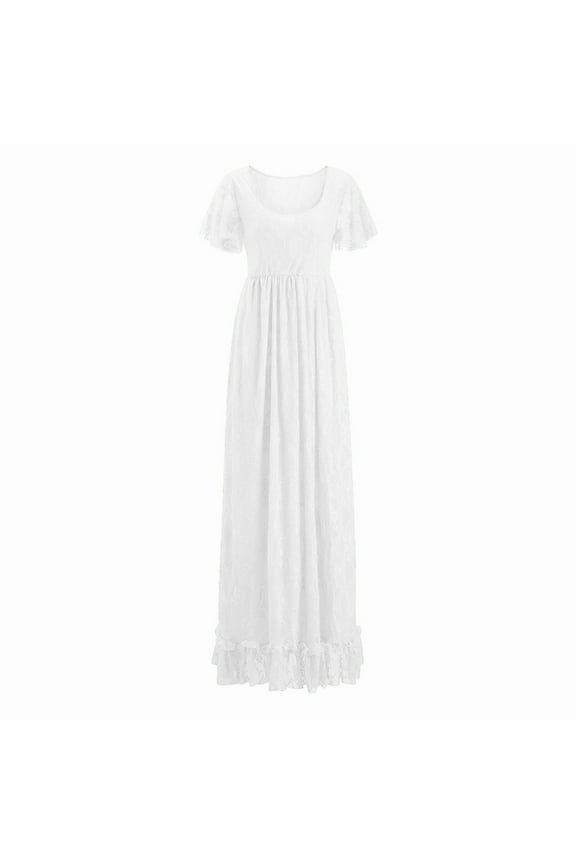 Maternity Dress For Baby Shower,Women's Split Long Maternity Dress Short Sleeve Ruched Pregnancy Clothes White,3XL