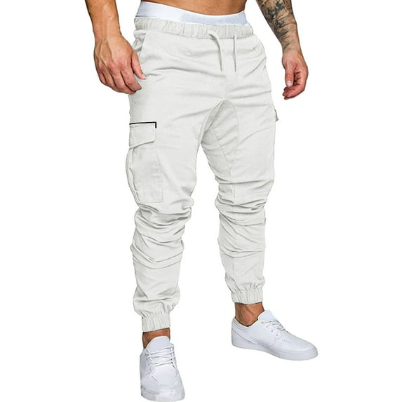 zuwimk Men'S Pants,Men Scrubs Pant Workwear Drawstring Cargo White,XL