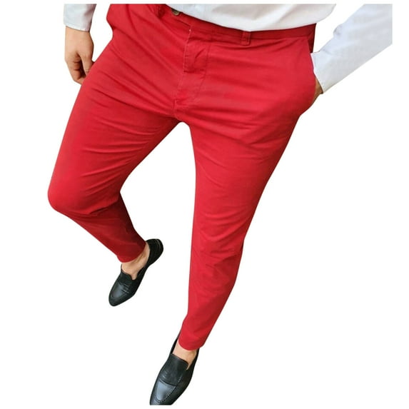 zuwimk Mens Pants Relaxed Fit,Men's Slim Tapered Stretchy Casual Pants Red,XXL