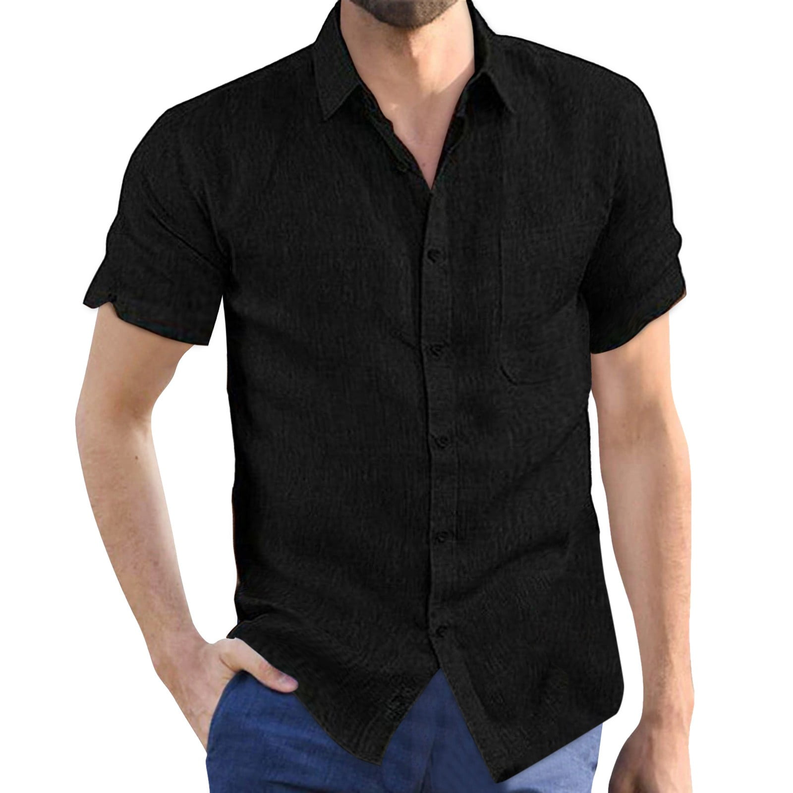 Hestenve Men's Short Sleeve Guayabera Shirt - Linen Cotton Cuban Camp Shirt, Army Green, XX-Large