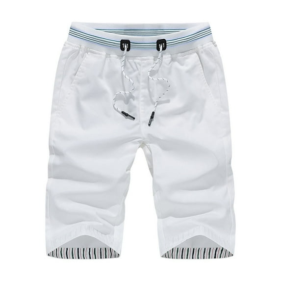 zuwimk Mens Shorts,Mens Shorts Casual Drawstring Summer Beach Shorts with Elastic Waist White,3XL