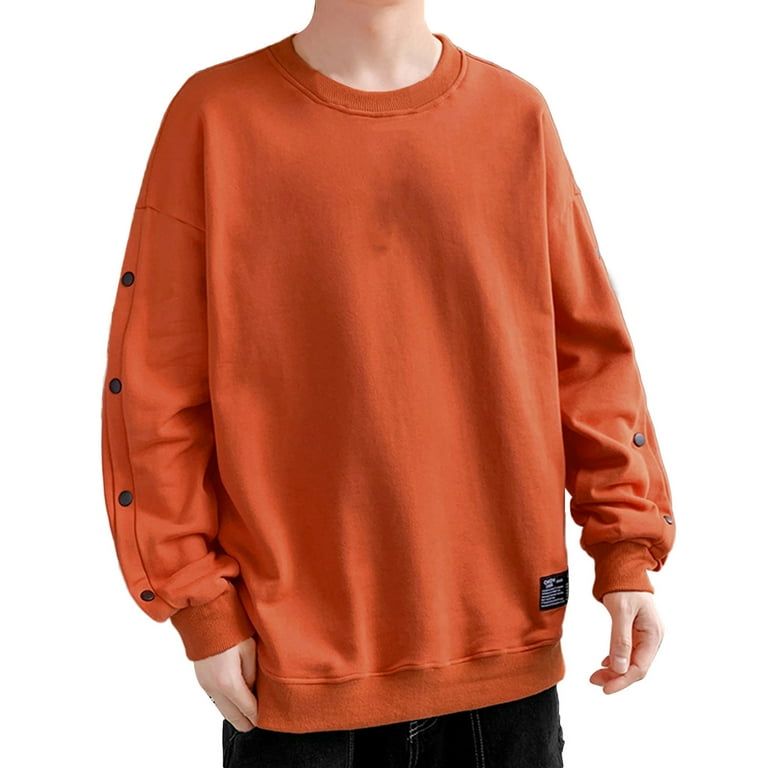 zuwimk Mens Sweatshirts No Hood Men s Loose Fit Midweight Crewneck Pocket Sweatshirt Orange M Walmart