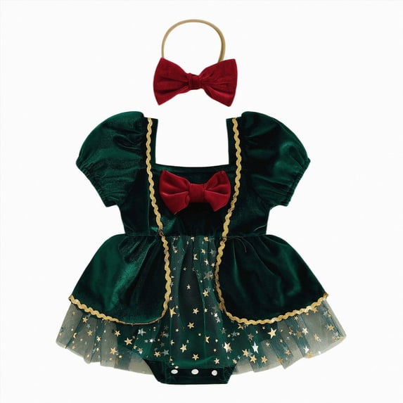 zuwimk My First Christmas Baby Girl Outfit Newborn Long Sleeve Romper Onesie Tutu Skirt Shorts Set Cute Christmas Clothes(12-18 Months,Green)