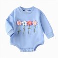 thumbnail image 1 of zuwimk Newborn Baby Girl Romper 3D Flower Fall Winter Clothes Striped Waffle Bubble Sweatshirt Cute Coming Home Outfit(12-18 Months,Blue), 1 of 5