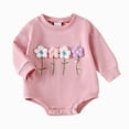 thumbnail image 1 of zuwimk Newborn Baby Girl Romper 3D Flower Fall Winter Clothes Striped Waffle Bubble Sweatshirt Cute Coming Home Outfit(3-6 Months,Pink), 1 of 5