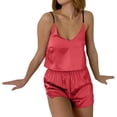 thumbnail image 1 of zuwimk Pajamas Sets For Women,Women's Silk Satin Ruffled Pajamas Sets Cami Shorts Sets Sleepwear Red,XL, 1 of 5