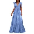 thumbnail image 1 of zuwimk Plus Size Dress,Plus Size Lace Chiffon Wrap V Neck Dresses Women Wedding Guest Midi Dress Blue,L, 1 of 4