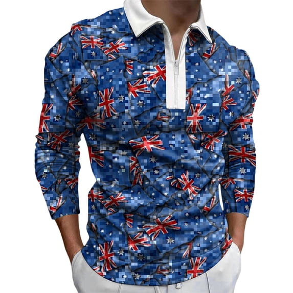 zuwimk Polo Shirts For Men,Men's Long Sleeve Polo Male Casual Autumn Printed T Shirt Turn Down Collar Long Sleeve Tops T Shirt Men Casual Soild Zipper Top Shirt Turn Down Blouse Long Sleeve Top Shirt